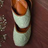 Chamkili Lime Green Sequins Chikankari Jutti